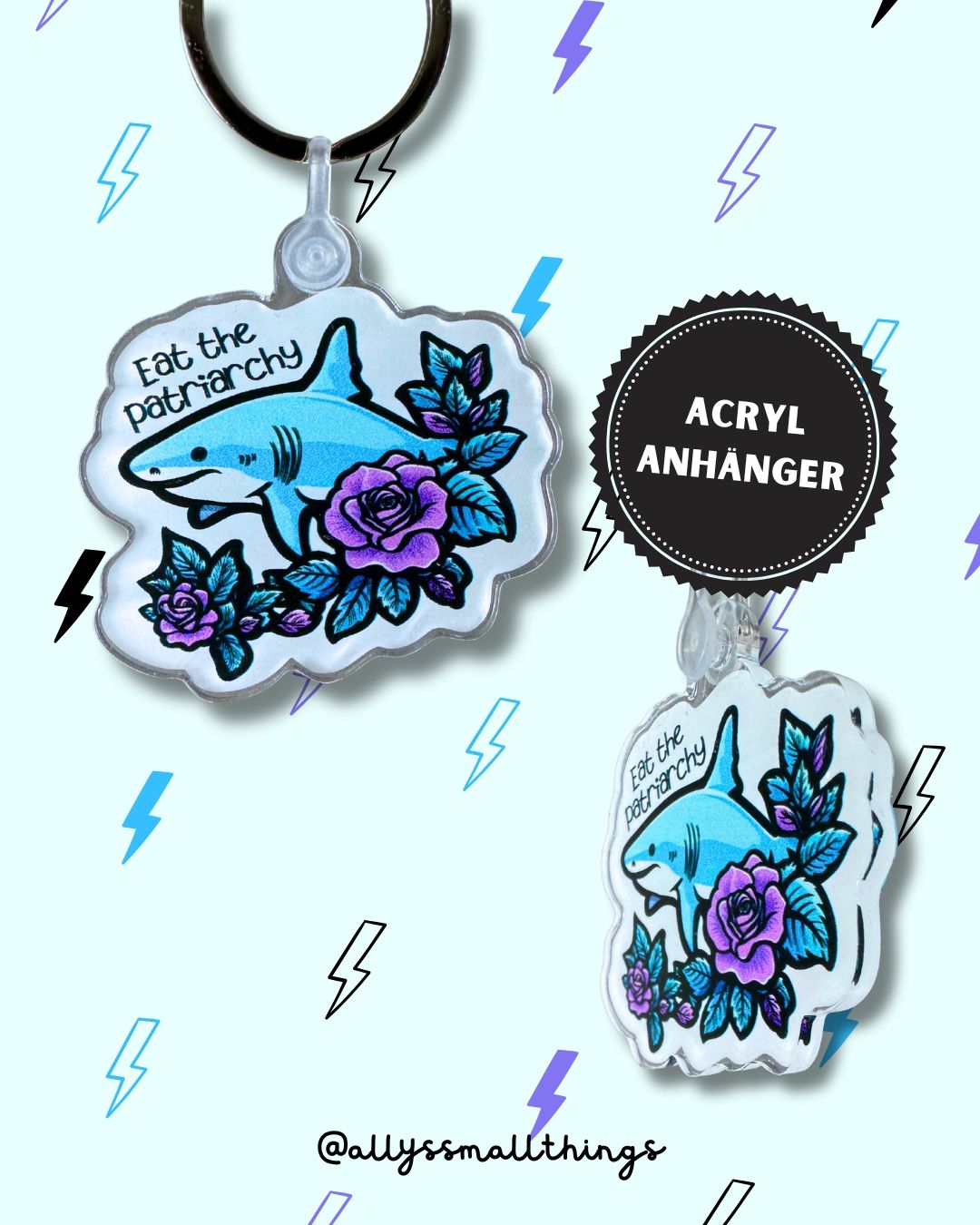 Eat the patriarchy Hai 🦈 Acryl Anhänger Shark Schlüsselanhänger