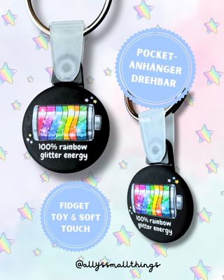 Rainbow Glitter Energy 🔋 Anhänger, Fidget Toy, Soft Touch, Ally