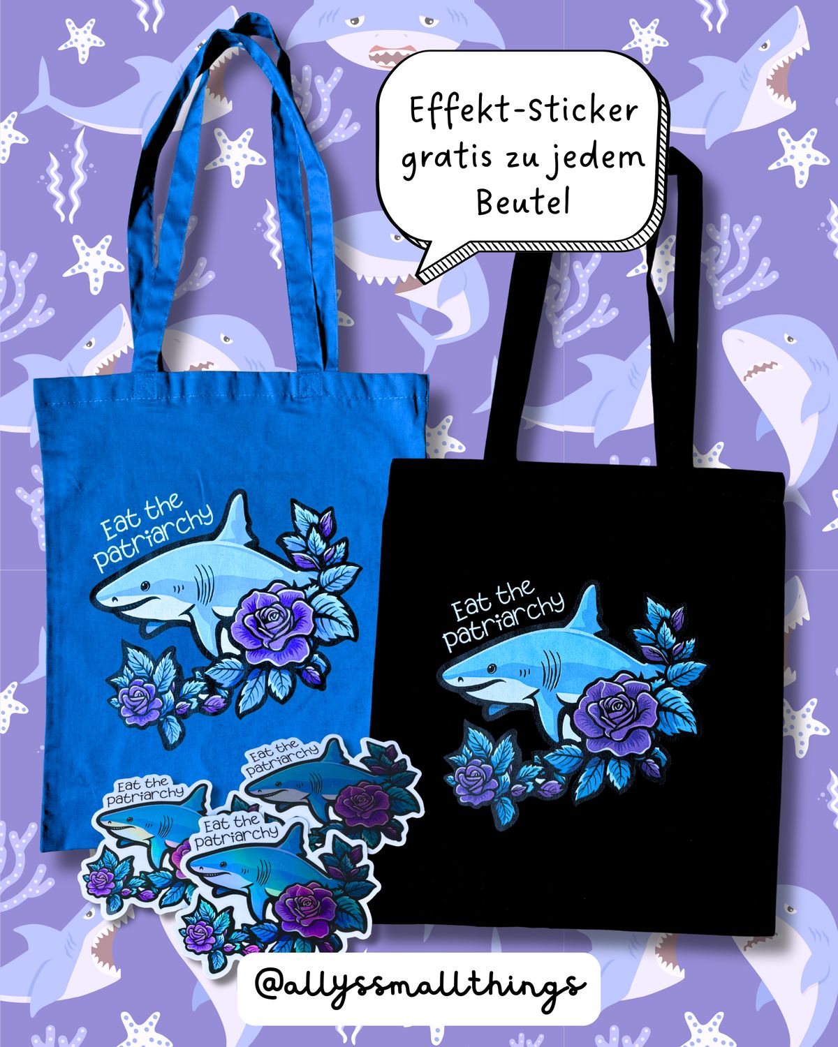 Eat the patriarchy Hai 🦈 Beutel, Bag, Tasche Fairtrade