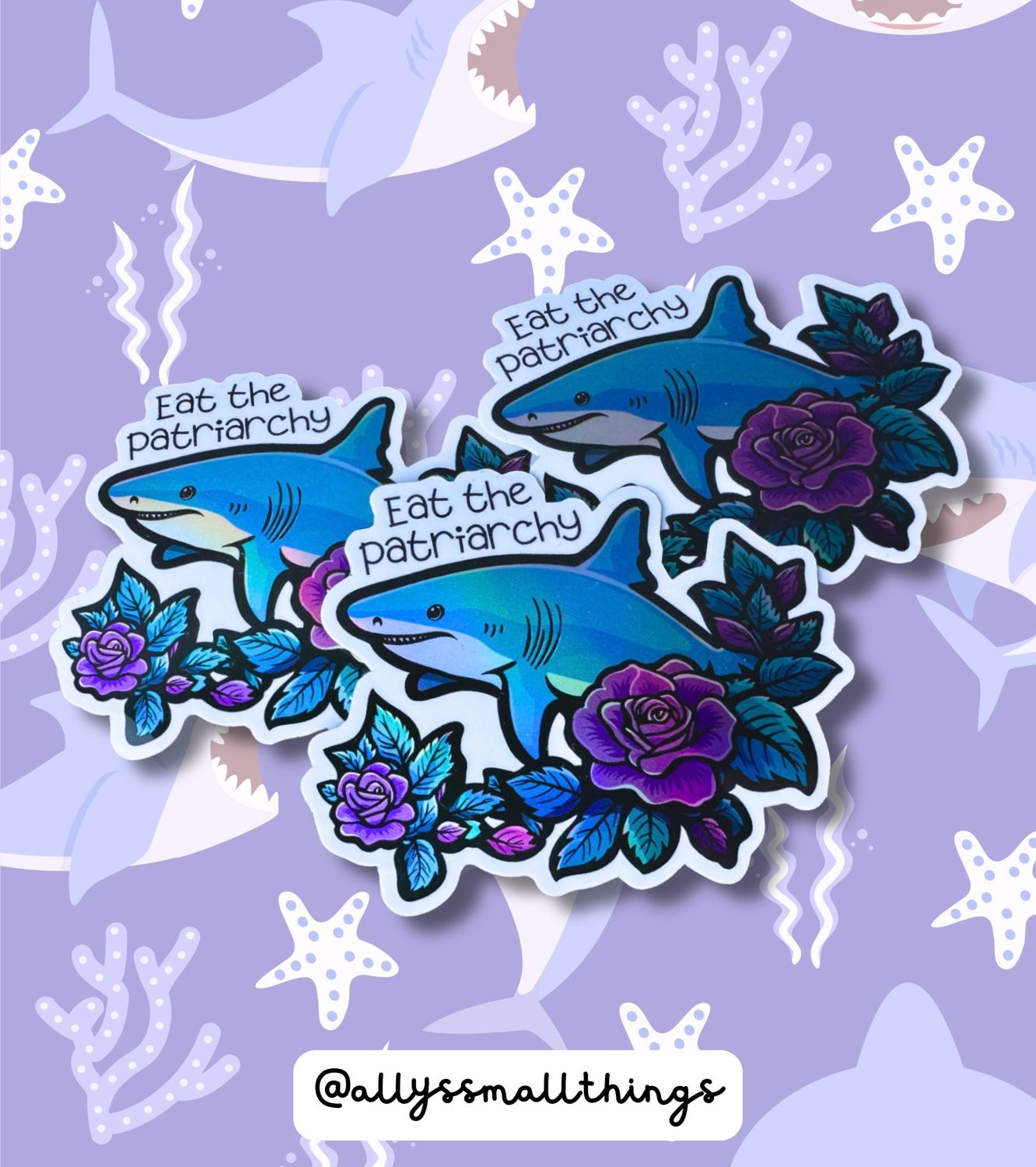 Eat the patriarchy Hai - Holografischer Sticker, Aufkleber