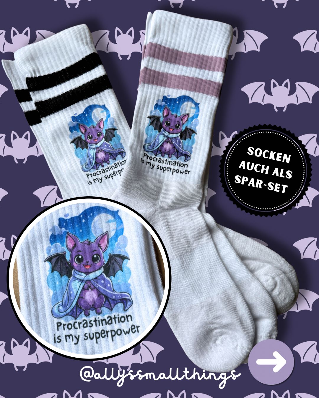 Bio-Baumwoll Socken 🦇 Fledermaus, Fledi, Neurodivergent, ADHS