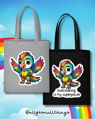 Regenbogen oder Oversharing Papagei 🦜  Beutel, Tasche, Neurodivergent, Pride, Queer