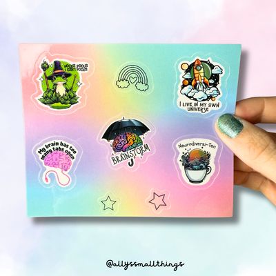 Neurodivergent Mix Rakete, Frosch und Co. - Holografischer Stickerbogen