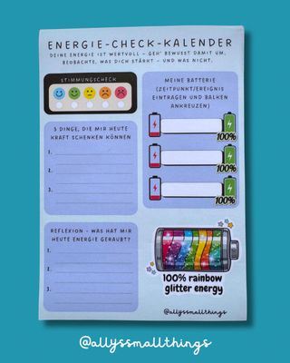Energie Check Kalender 🔋 Block zum Ausfüllen, Mental Health, Neurodivergent, ADHS