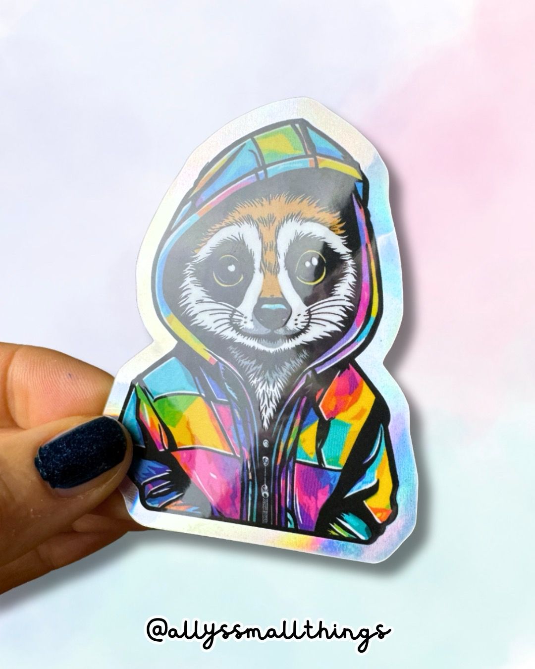 Regenbogen Erdmännchen Hoodie - Holographischer Sticker, Aufkleber