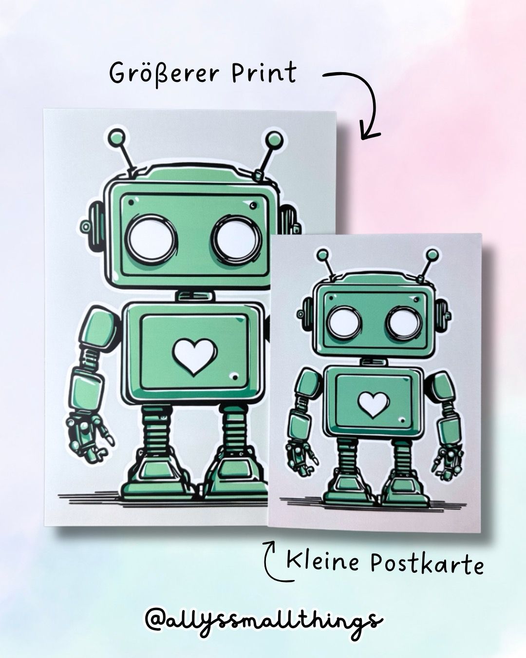 Robot Love Postkarte klein oder groß 🤖 Roboter, Liebe, Herz