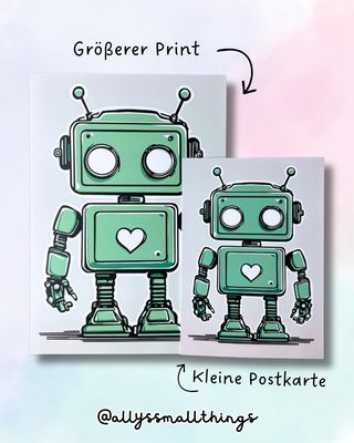 Robot Love Postkarte klein oder groß 🤖 Roboter, Liebe, Herz