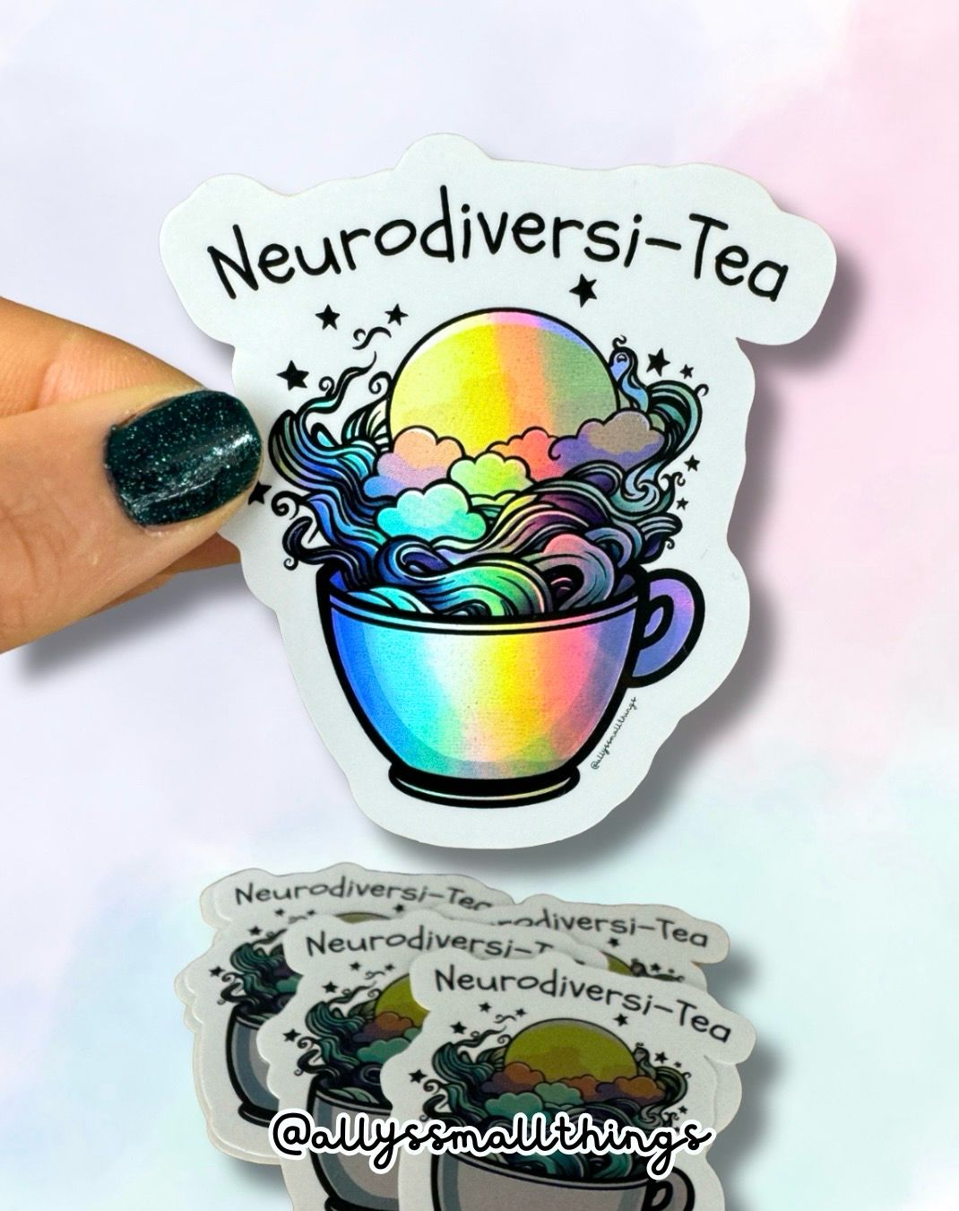 Neurodiversi-Tea - Holografischer Sticker, Tee, Neurodivergent, Tasse