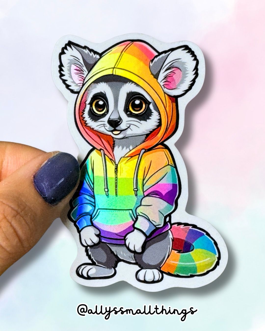 Rainbow Hoodie Lemur - Holografischer Sticker