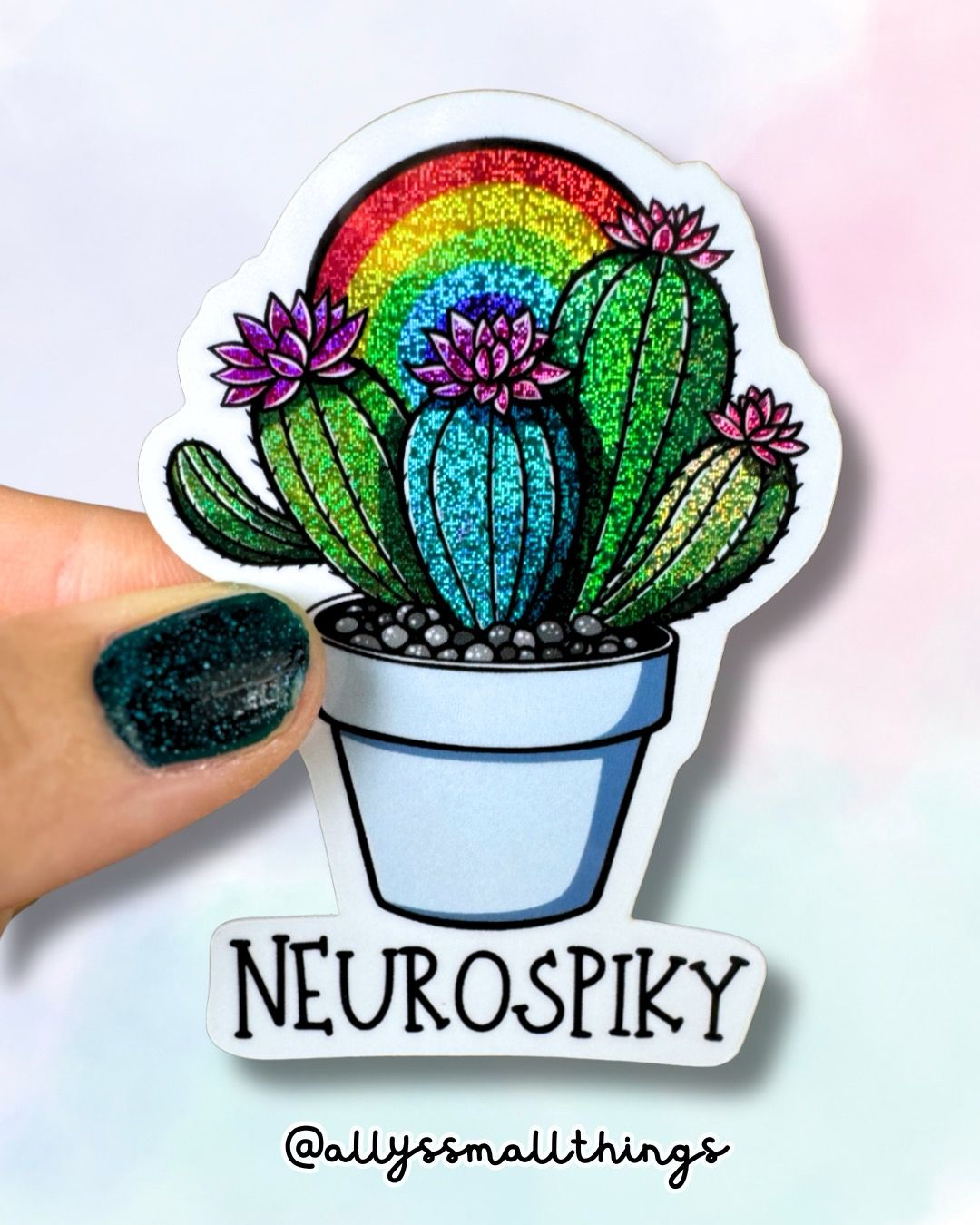 Neurospiky / Neurodivergent Kaktus - Glitzer Sticker 🌵