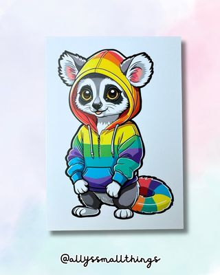 Rainbow Hoodie Lemur Postkarte 🌈 Regenbogen, Ally, Queer, Pride