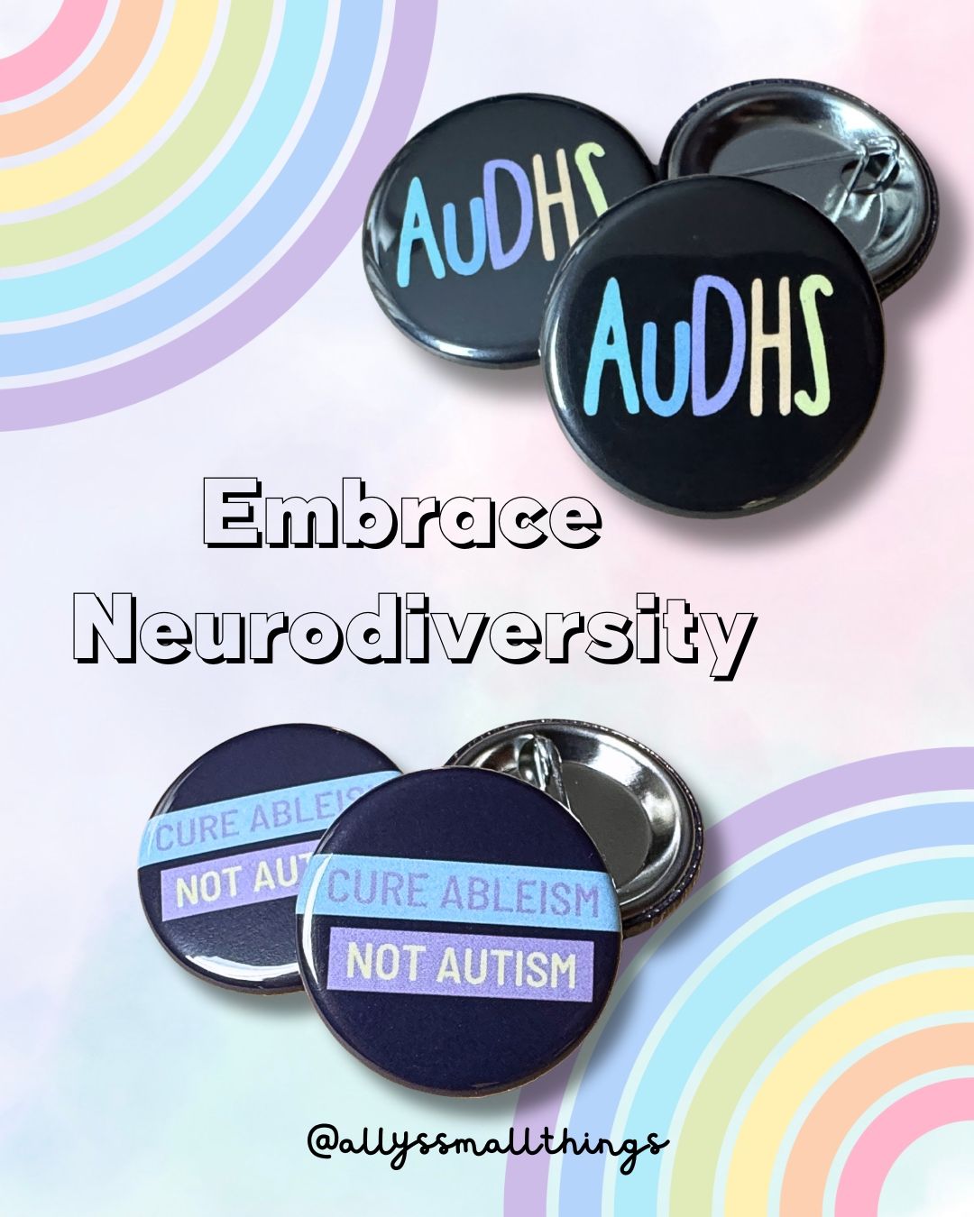 AuDHS / Cure Ableism not Autism 🌈 Button, Anstecker, Neurodivergent, ADHS, Autismus