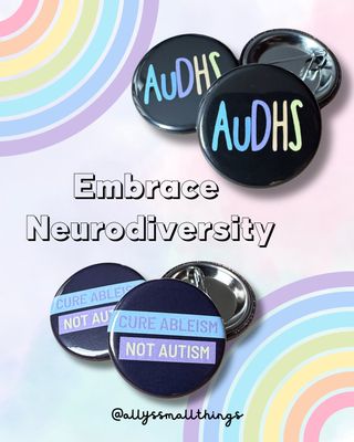 AuDHS / Cure Ableism not Autism 🌈 Button, Anstecker, Neurodivergent, ADHS, Autismus