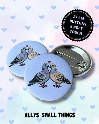 Tauben Liebe Button 🐦 37mm, Soft Touch, Taube, Tiere, Love, Herz, Paar