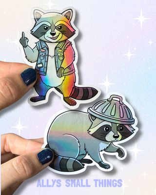 Raccoon Crew Sticker 🦝 Aufkleber holographisch, Waschbär, Punk, Destroy the patriarchy, Tiere
