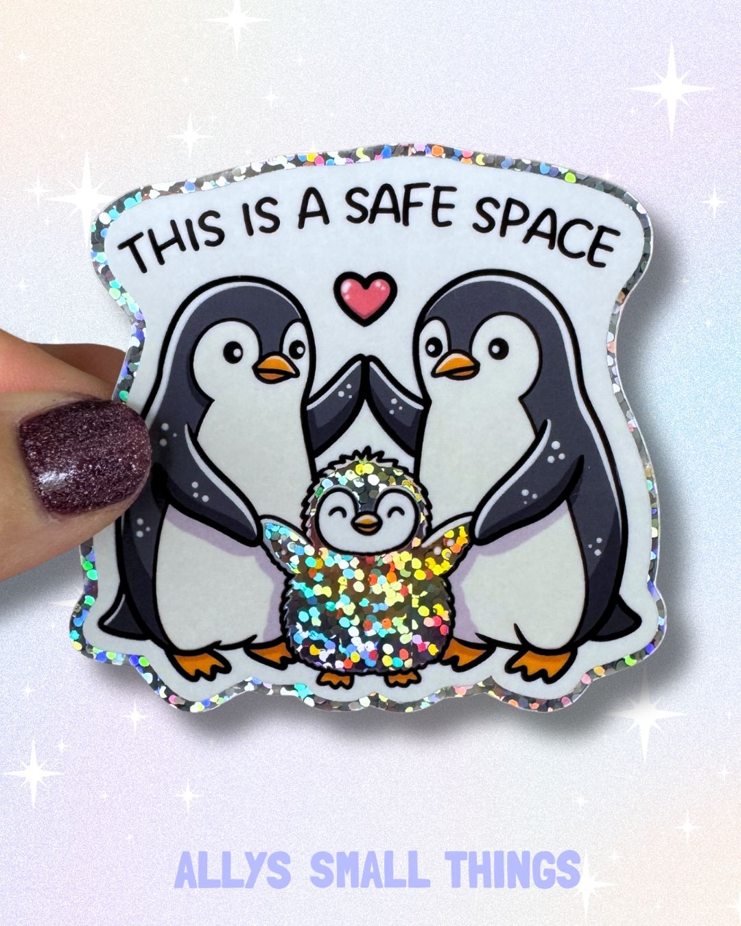 Safe Space Pinguin Family 🐧 Glitzer Sticker, Aufkleber, Regenbogen, Queer, Pride, Equality