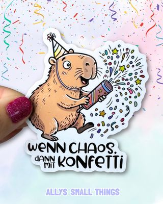 Großer Chaos mit Konfetti Sticker 🎉 Aufkleber mit Effekt, ADHS, Neurodivergent, Capybara, Cute