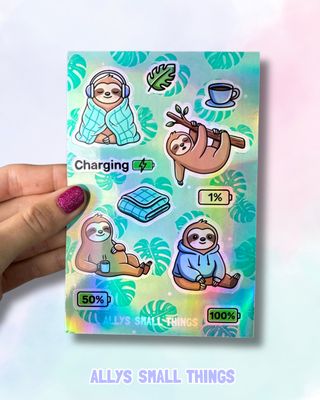 Stickerbogen Faultier 🦥 Aufkleber, Batterie, Neurodivergent, Mental Health, Müde, Kaffee, Kopfhörer