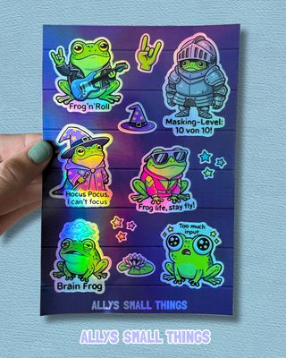 Funny Frogs 🐸 Großer Stickerbogen 🐸 Aufkleber Frosch, Frösche, Neurodivergent, ADHS, Autismus, Gehirn