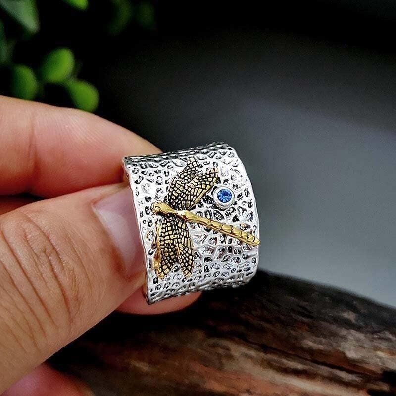 Golden Dragonfly Rhinestone Ring