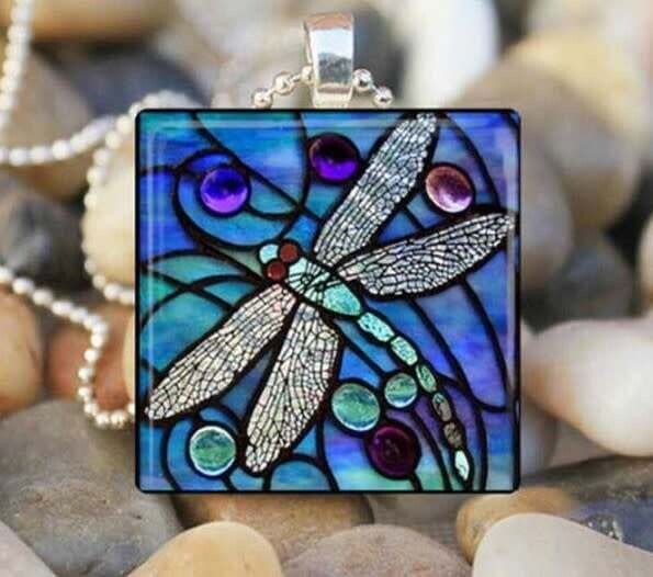 Blue Dragonfly Tile Pendant