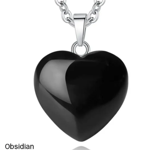 Natural Quartz Heart Necklace - Obsidian