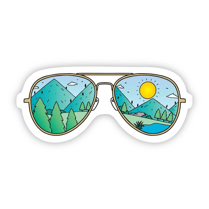 Mountains w/Sunglasses Hiking &amp; Camping Sticker