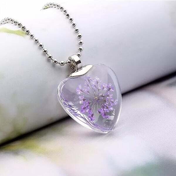 Peach Flower Heart Necklace - Purple