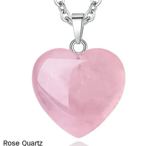 Natural Quartz Heart Necklace - Rose Quartz