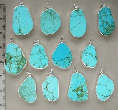 Turquoise Pendant Necklace, Silver Chain