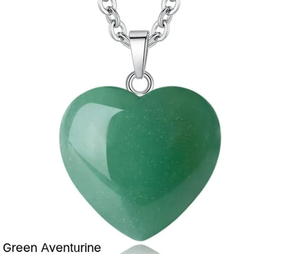 Natural Quartz Heart Necklace - Green Aventurine