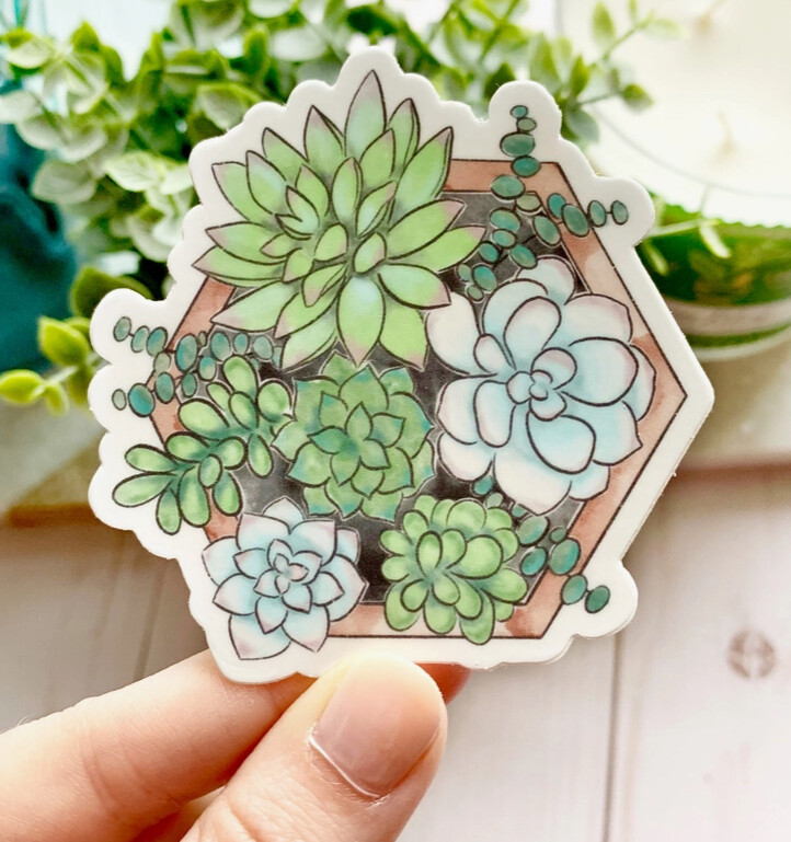 Watercolor Succulent Planter Sticker