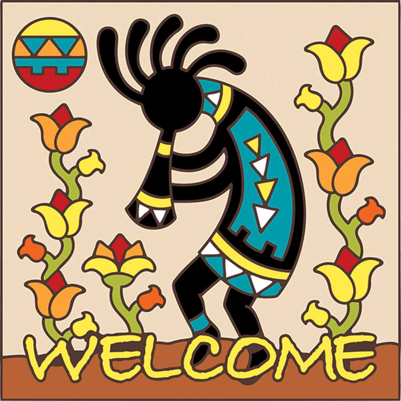 Welcome Kokopelli Flower Charmer 6" x 6" Tile
