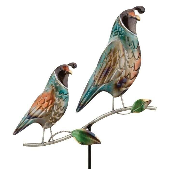 Quail Mama &amp; Baby Metal Garden Stake