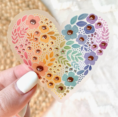 Clear Rainbow Floral Heart Sticker