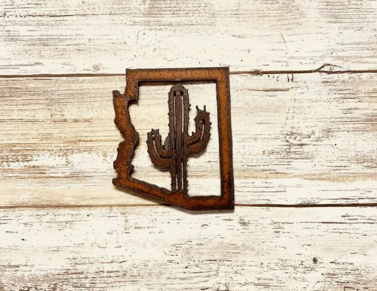 AZ Outline with Cactus Magnet
