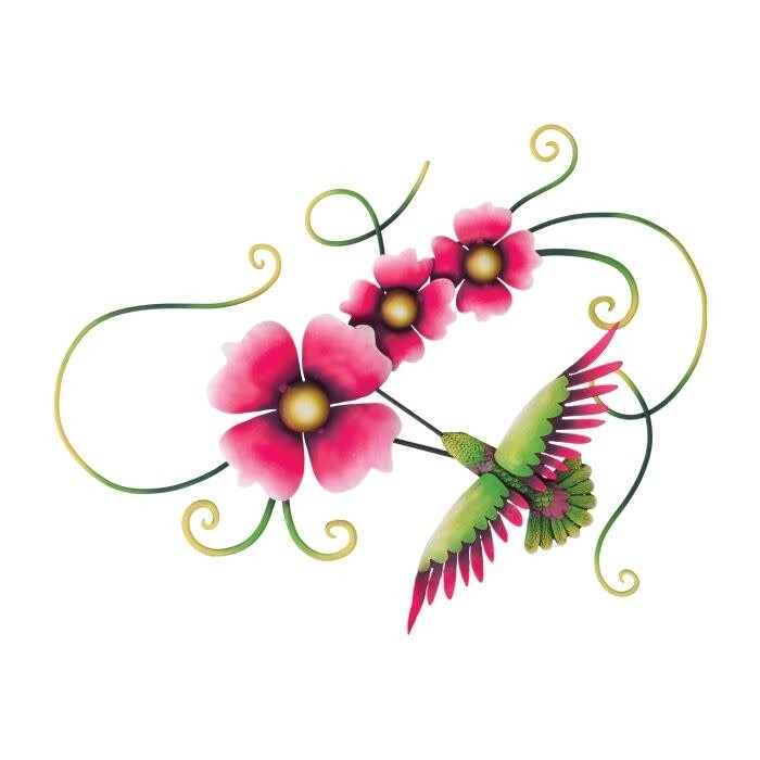 Hummingbird Triple Flower Metal Wall Art