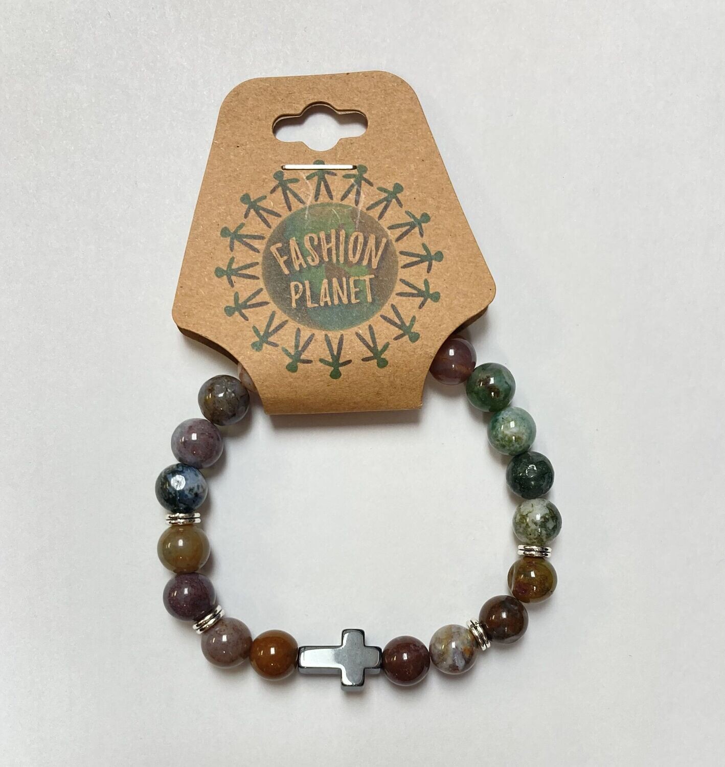Assorted Stone Bead w/Cross Bracelet
