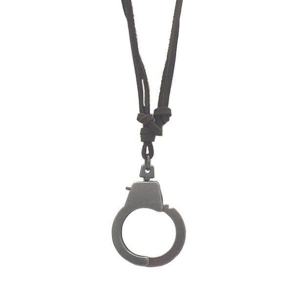 Single Pewter Handcuff on Brown Cord