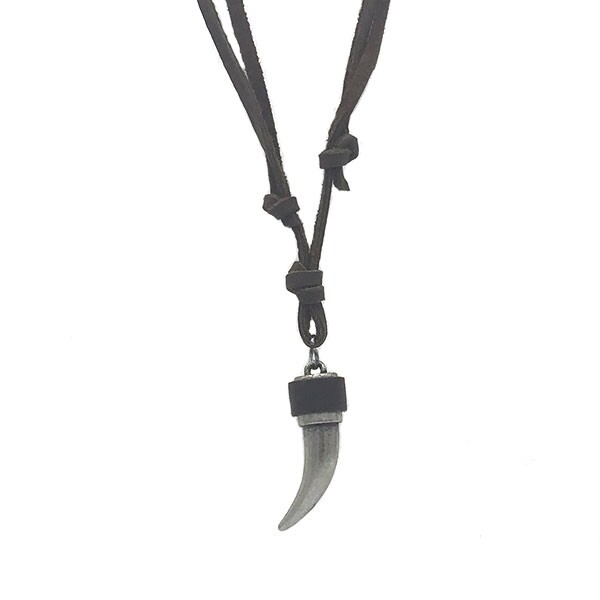 Horn Brown Suede Cord &amp; Pewter Necklace
