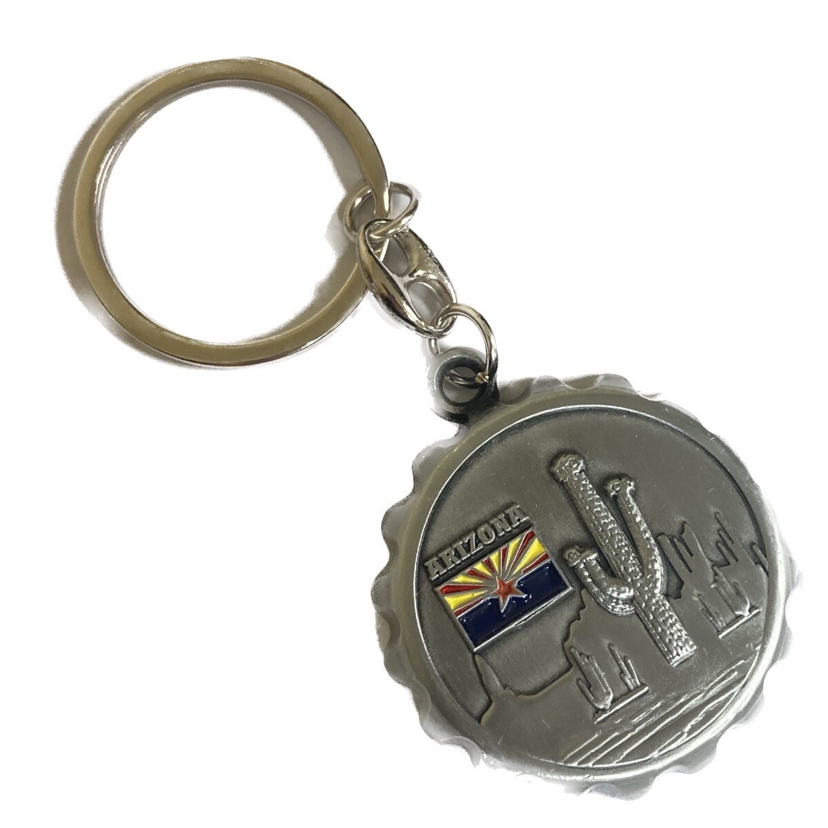 AZ Flag &amp; Saguaro Bottlecap Key Chain