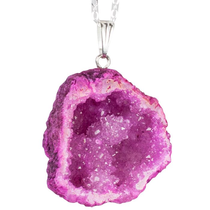 Enhanced Geode w/Silver Chain Necklace