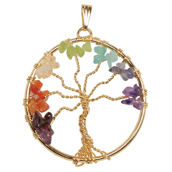 Chakra Tree of Life w/Stones Gold &amp; Silver Necklace