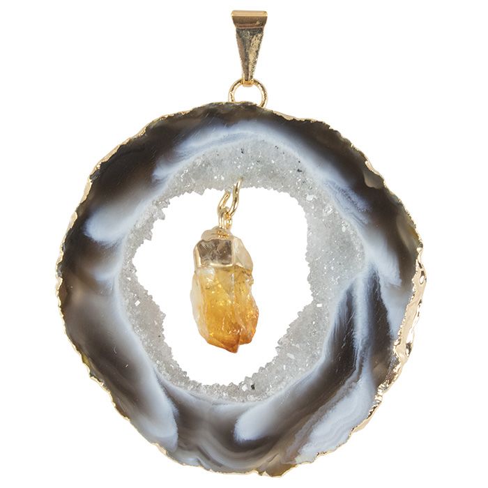 Geode Slice Gold &amp; Silver Wrap w/Assorted Points Necklace