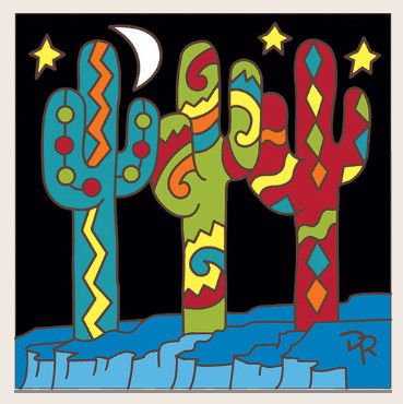 Southwest Saguaros 6" x 6" Tile