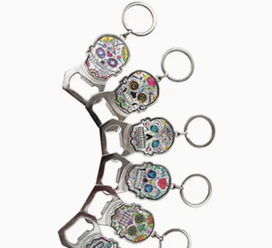 Sugar Skull Engraved Bottle Opener Key Chain