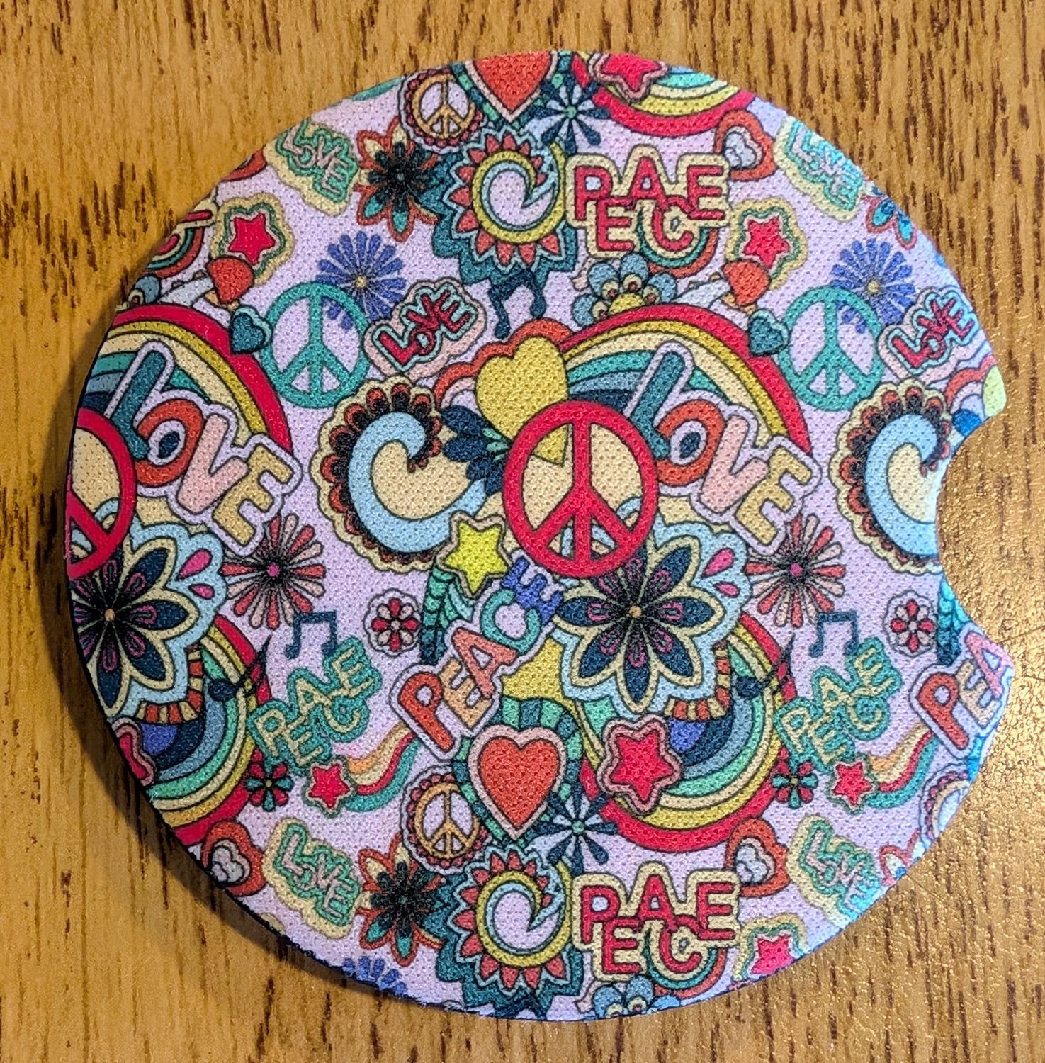 Retro Peace &amp; Love Car Coaster