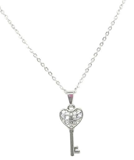 Silver Rhinestone Key Necklace
