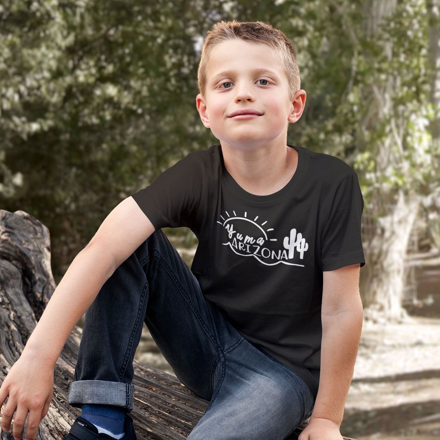 Yuma Arizona Youth T-shirt White Lettering on Black, Size: XS