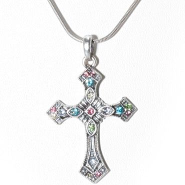 Assorted Silver Cross with Rhinestone Necklace